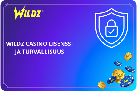 Wildz Kasino panostaa turvallisuuteen lukon ja kilven kuvilla, jotka viestivät pelaajille salatusta tiedonsiirrosta ja valvotusta toiminnasta
